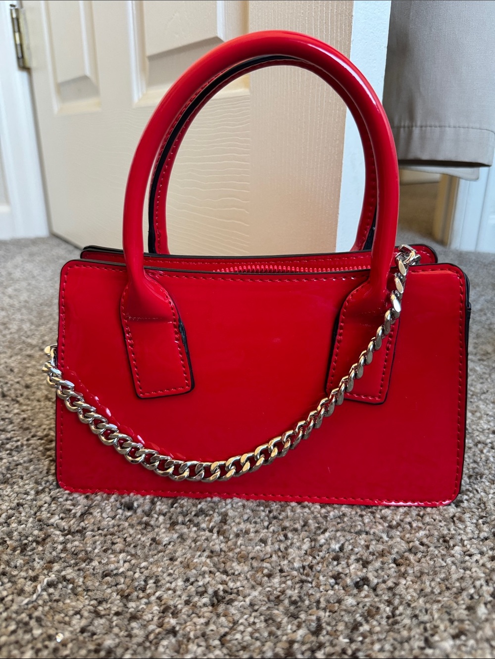 Red Mini Tote with Gold Chain